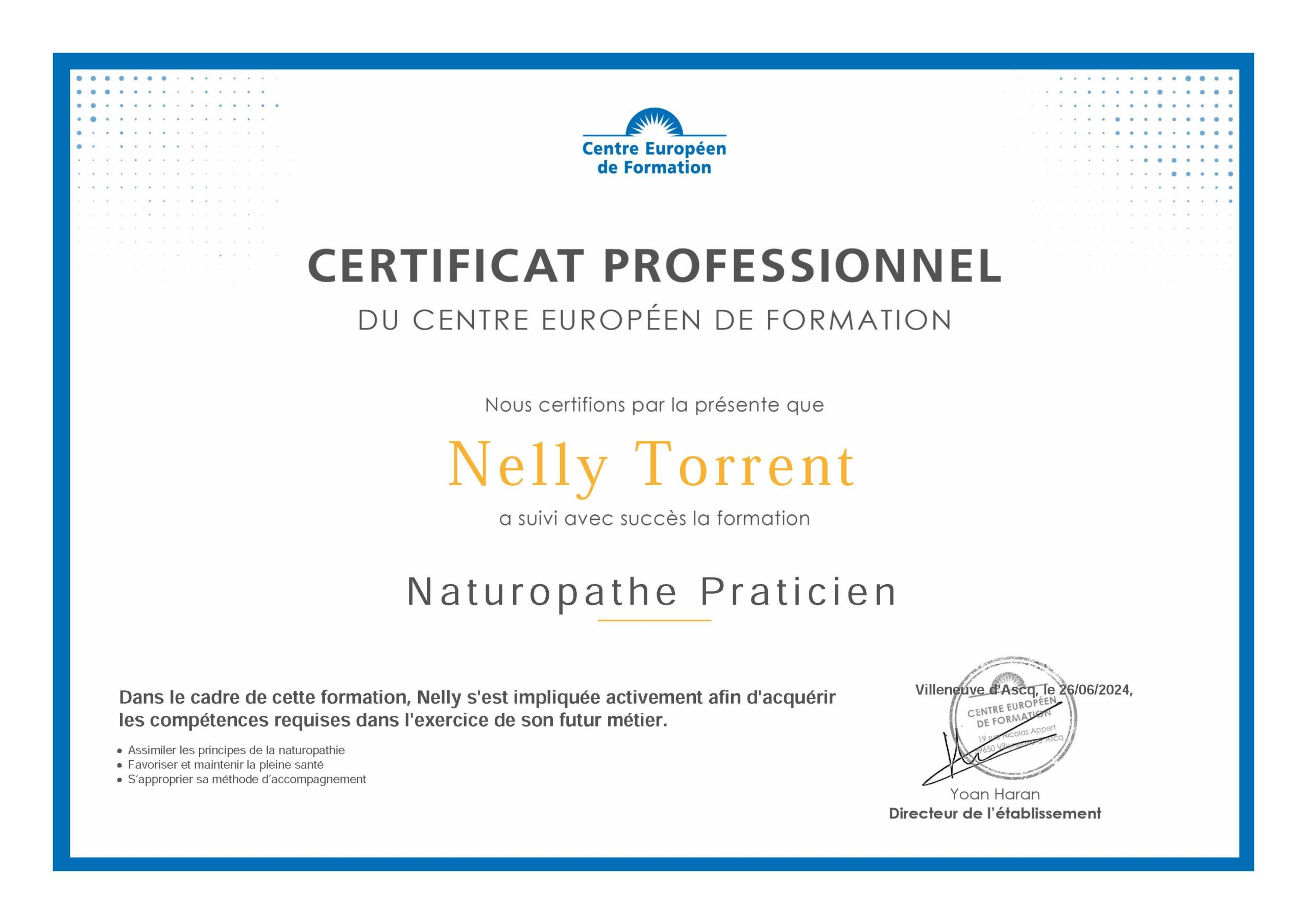 Certificat Naturopathe Nelly Torrent